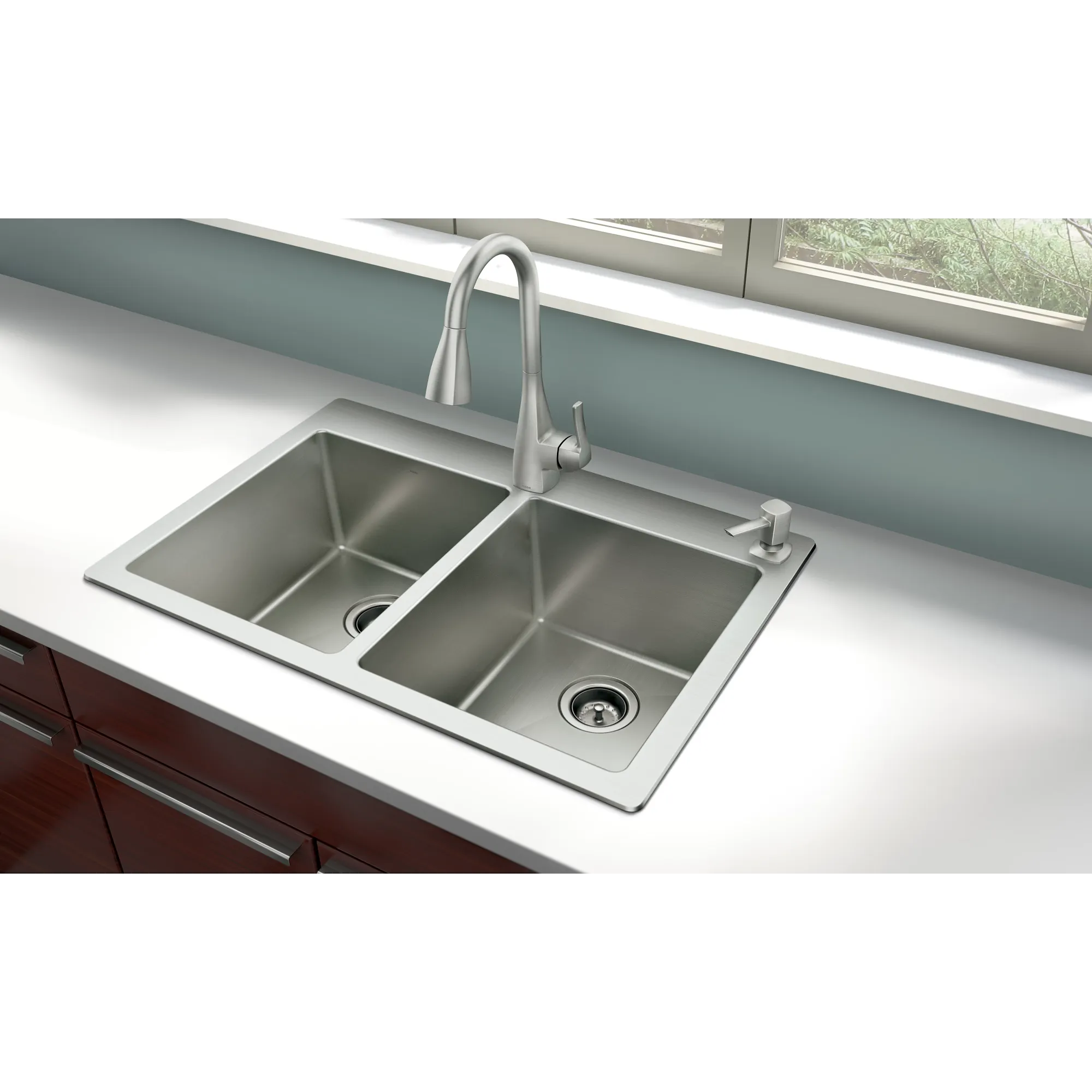 33 X 22 Steel 18 Gauge Double Bowl Dualmount Sink - Image 5