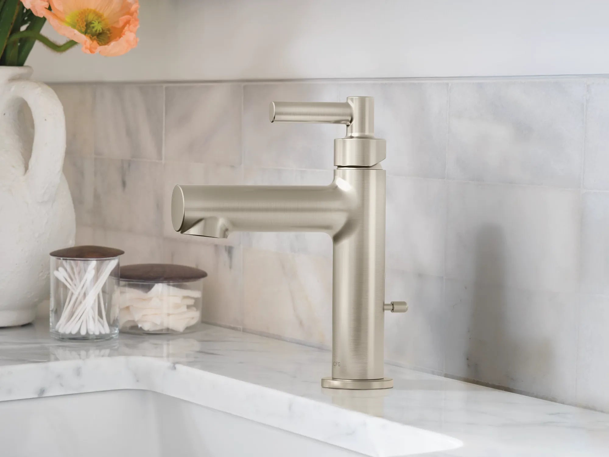 Aluma Brushed nickel one-handle low arc bathroom faucet - Image 5