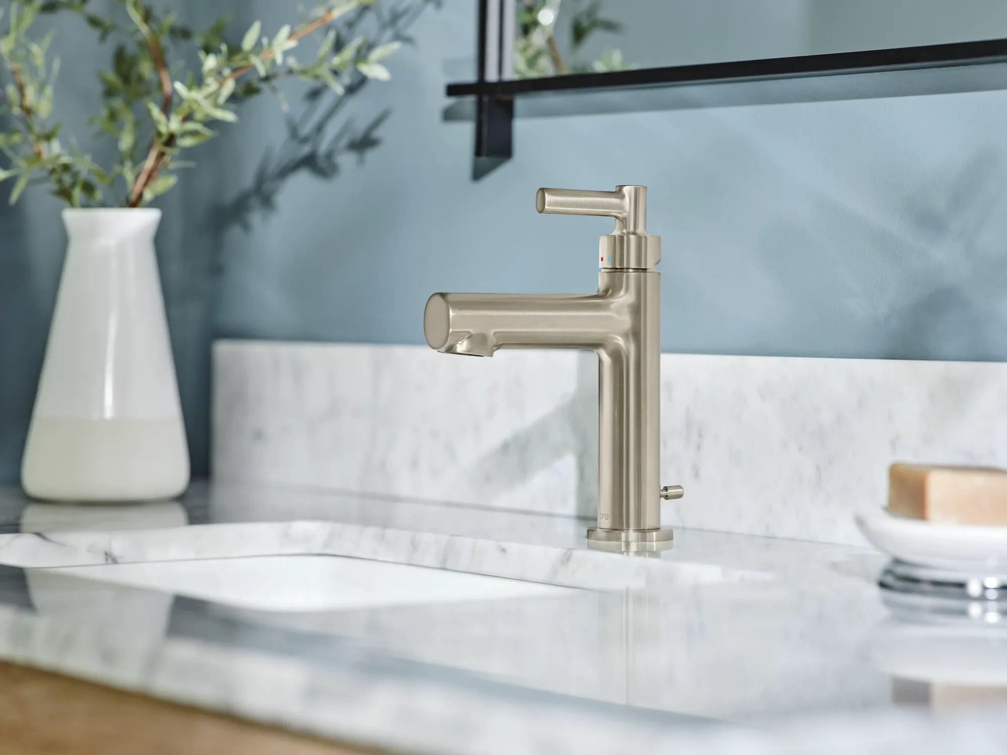 Aluma Brushed nickel one-handle low arc bathroom faucet - Image 3