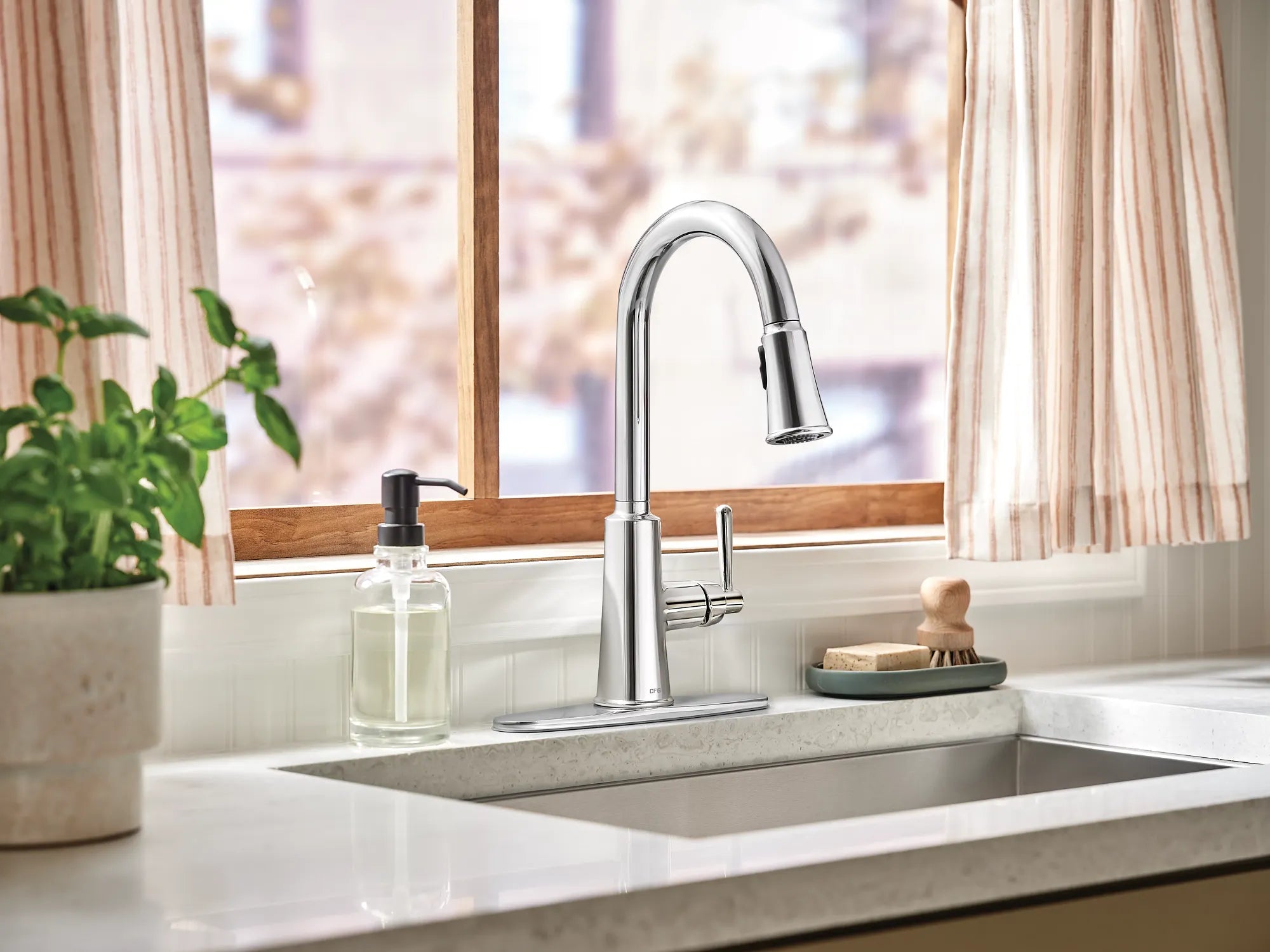 Ember Chrome one-handle high arc pulldown kitchen faucet - Image 7