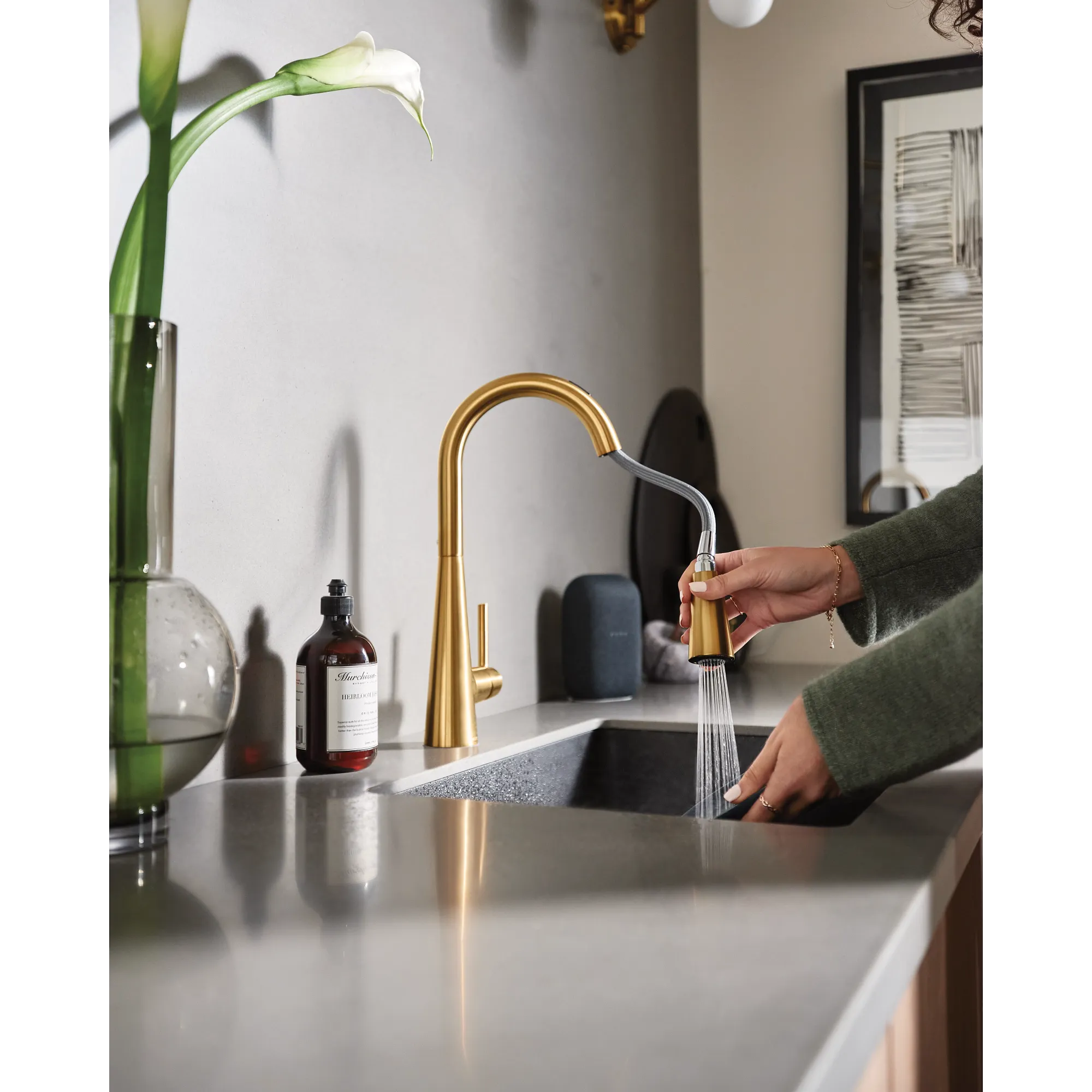 Sleek Smart Faucet Voice Control One-Handle High Arc Pulldown Kitchen Faucet - Image 24