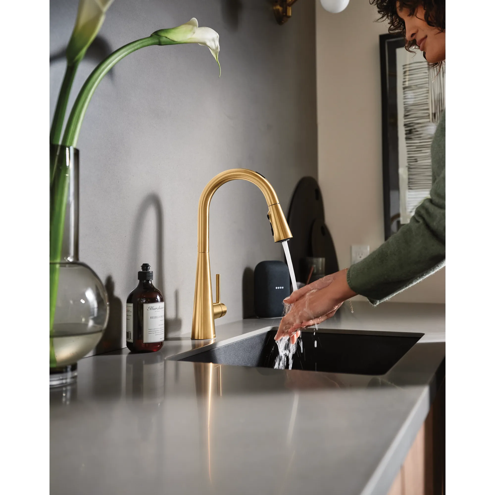 Sleek Smart Faucet Voice Control One-Handle High Arc Pulldown Kitchen Faucet - Image 20
