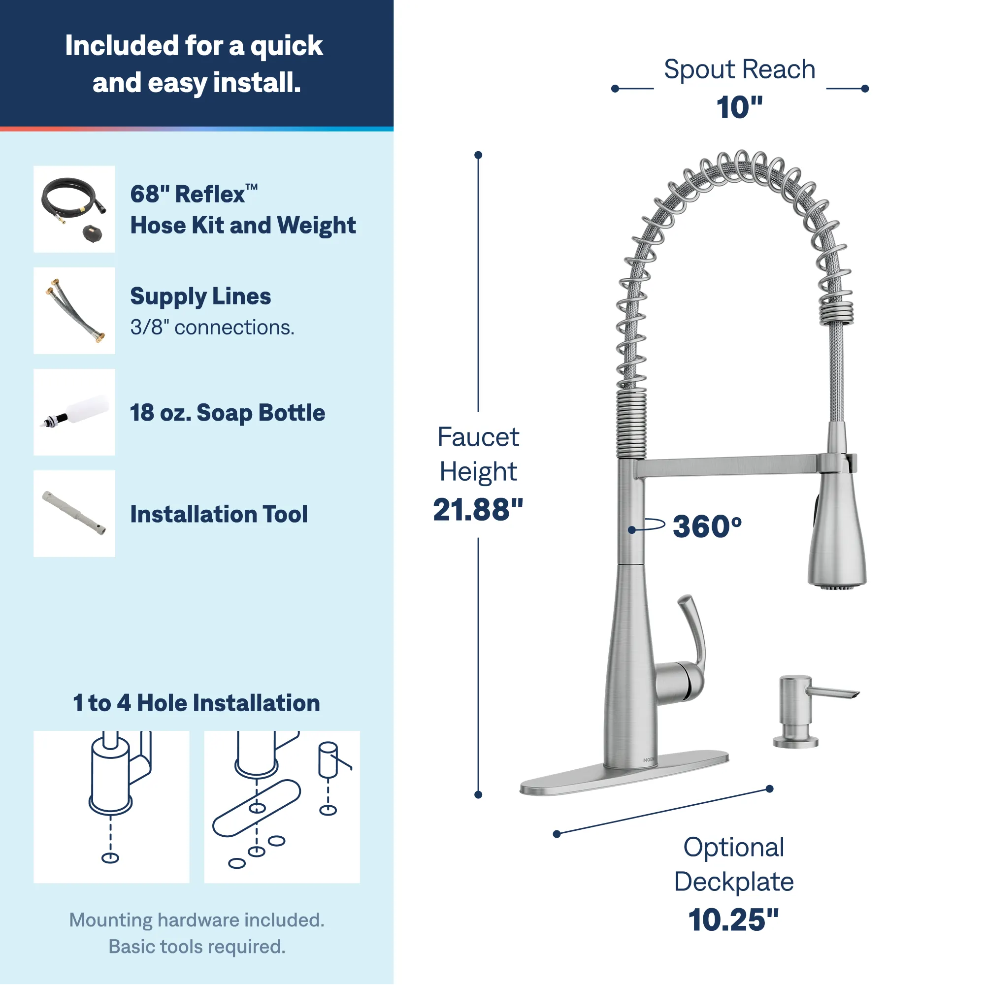 Essie One-Handle High Arc Pre-Rinse Spring Pulldown Kitchen Faucet - Image 17