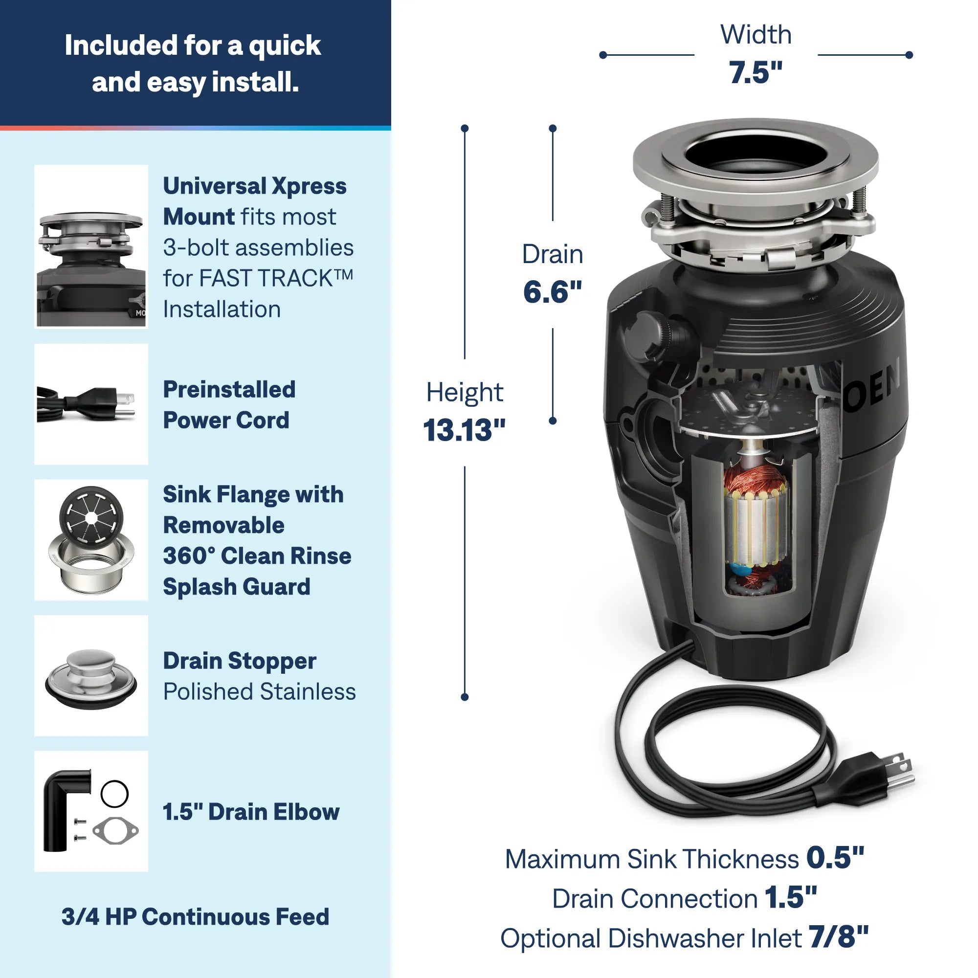 EX Series Host Series 3/4 Horsepower Improved Installation Garbage Disposal - Image 3