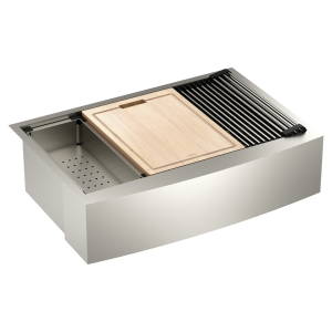 Luxe Chef 33 Workstation Steel Undermount Apron Front Single Bowl Sink with Accessories