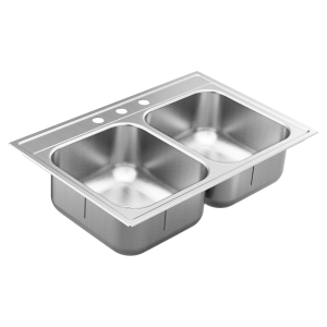 1800 Series 33x22 18 Gauge Double Bowl Drop In Sink
