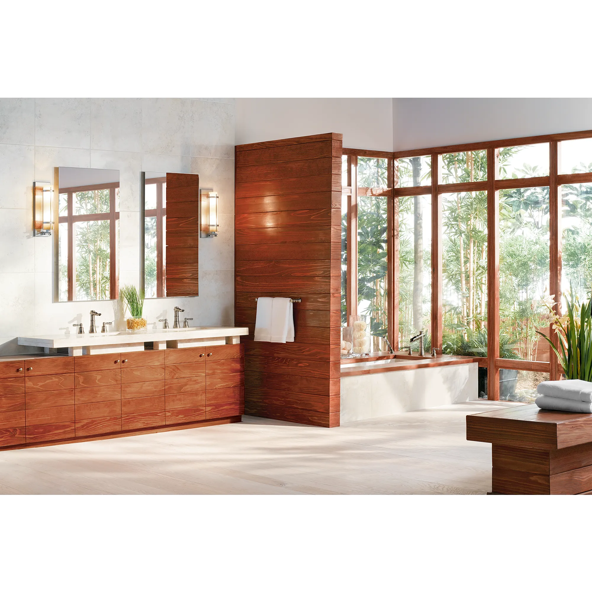 Bamboo Two-Handle Open Waterway Roman Tub Faucet Includes Hand Shower - Image 4