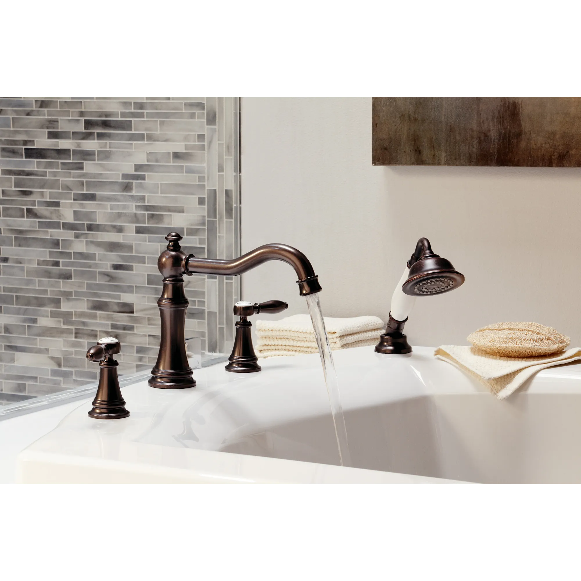 Weymouth Two-Handle Diverter Roman Tub Faucet Including Handheld Shower - Image 2